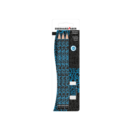 Olovka grafitna HB 3 kom+gumica set Eberhard Faber Plavo Crna 1096144